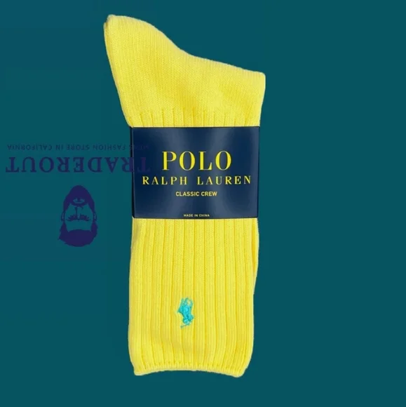 NWT Men's Ralph Lauren Polo Yellow Casual Socks with Signature Pony - Picture 5 of 10